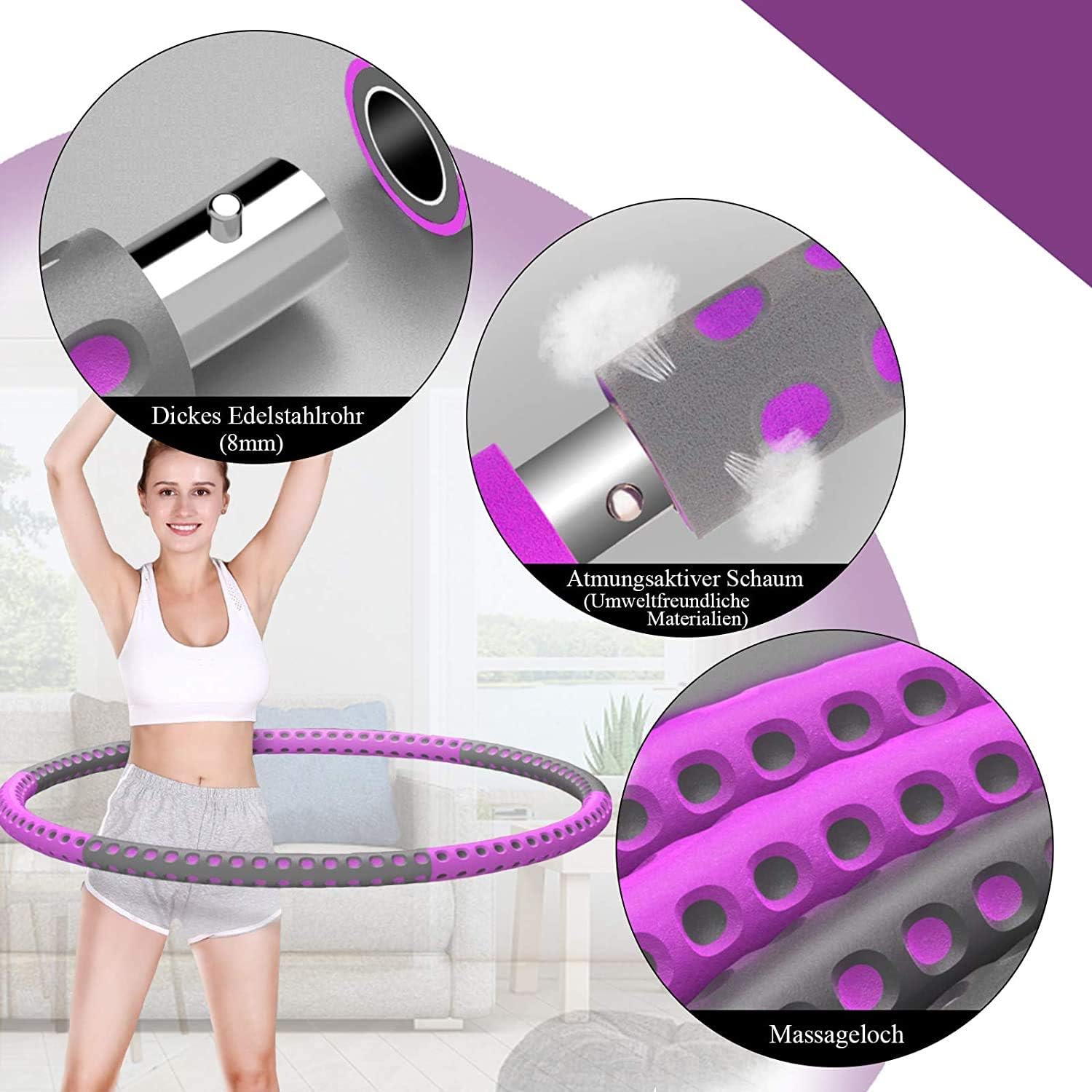 Cerc Hula Hop, Zola®, pentru antrenament fitness, diametru 85 cm, mov/negru Cerc Hula Hop, Zola®, pentru antrenament fitness, diametru 85 cm, mov/negru